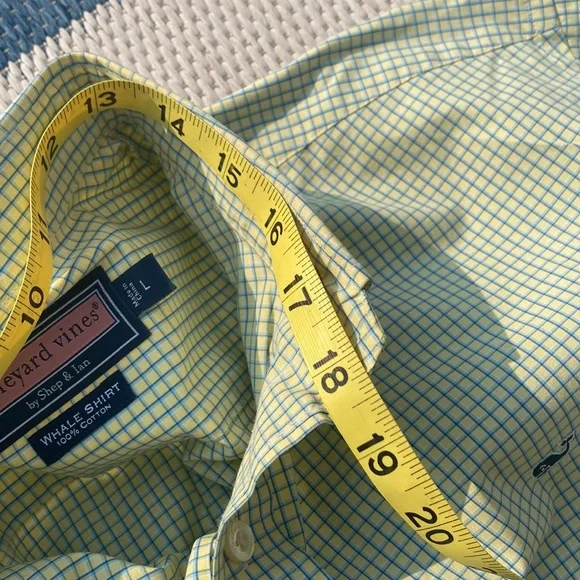 vineyard vines blue/green over pale yellow check logo Button-down Tall! - Picture 12 of 12